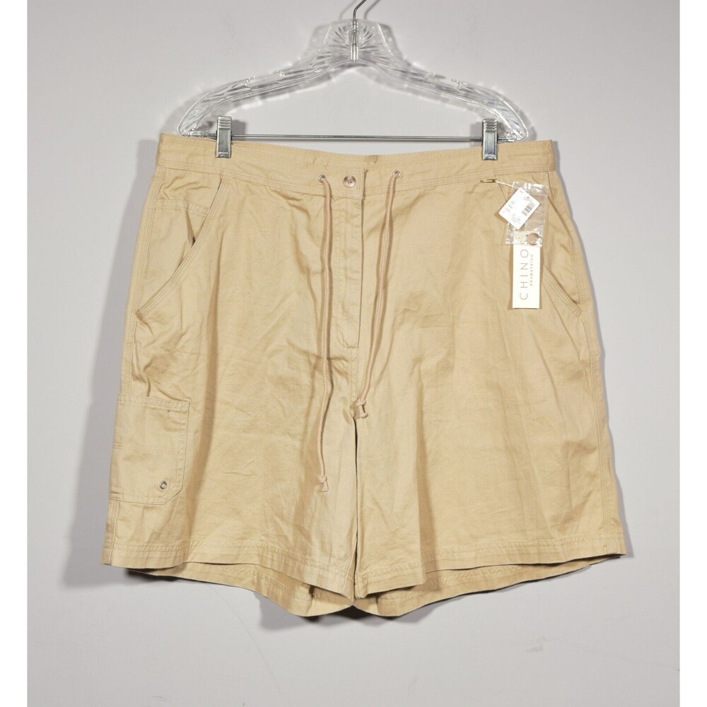 NWT Avenue 100% Cotton Beige Drawstring Chinos Khaki Bermuda Shorts Sz 18